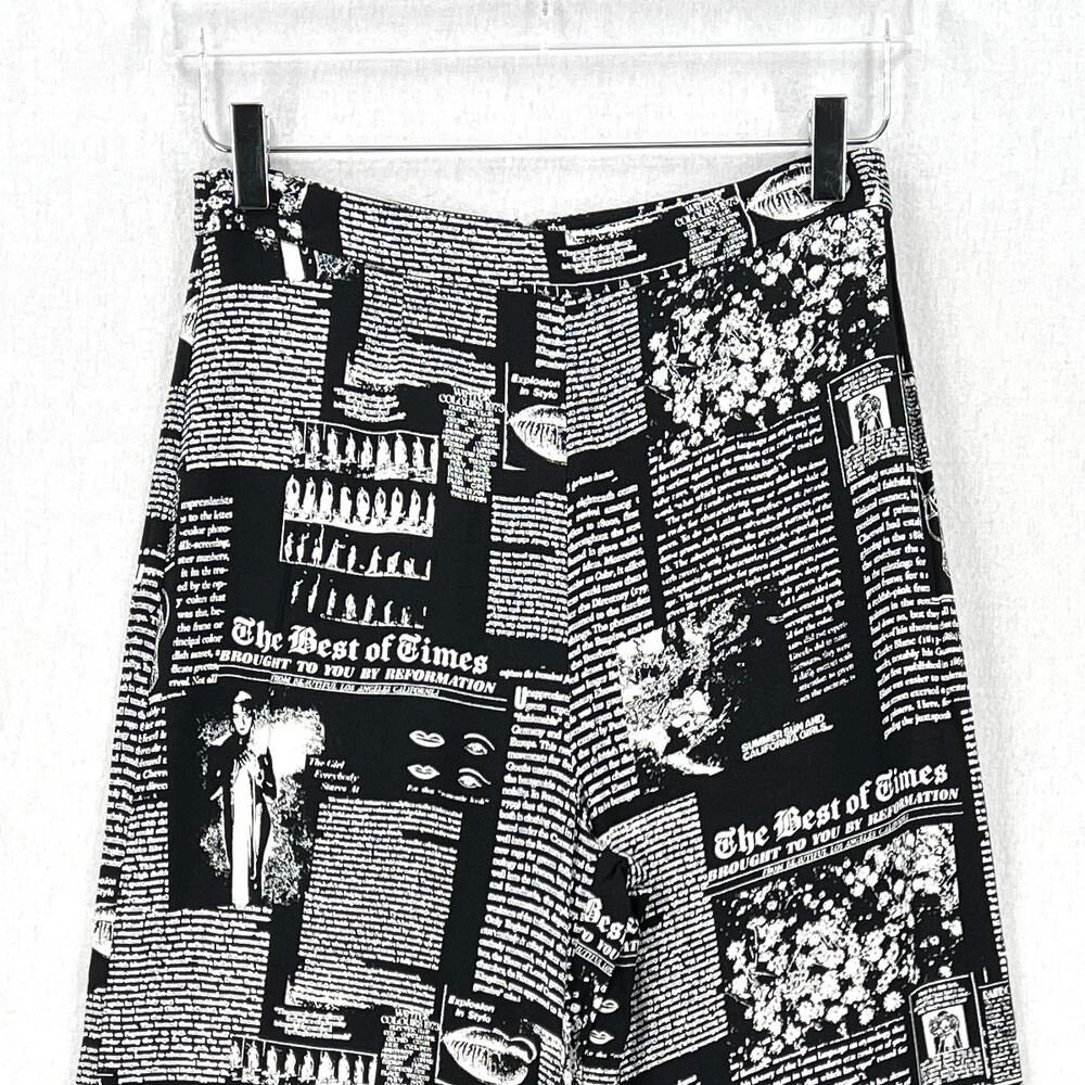 REFORMATION Sorrenti Pants Women 4 Black White Zine Magazine Newspaper Print NEW - Picture 6 of 16
